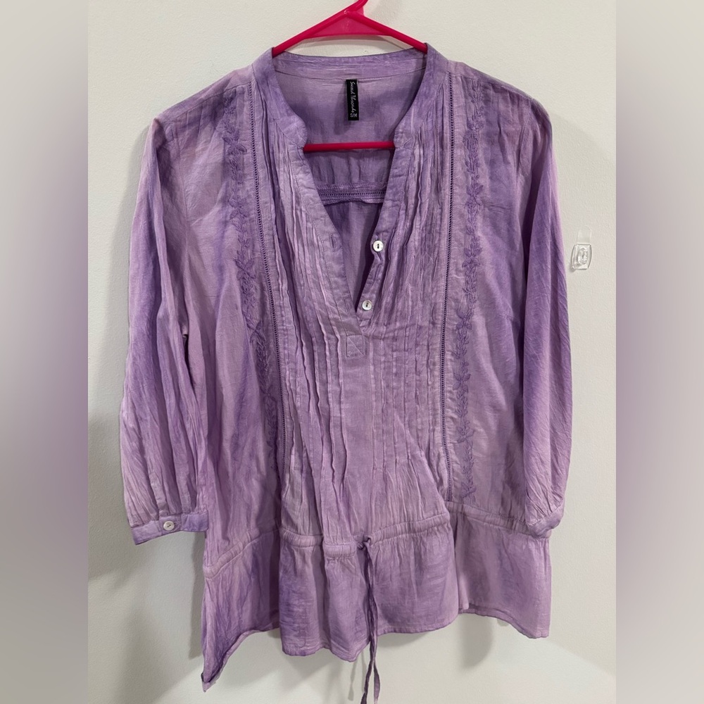 Sacred Threads Lavender Pintuck & Embroidered V-Neck Tunic